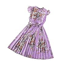 Little Child Big Bids Girls Dresses Flying Sleeve Retro Print Princess Dress Summer Clothes Baseball Smocked Dress