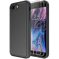 Diverbox for iPhone 8 Plus Case iPhone 7 Plus Case [Tempered Glass Screen Protector] [Shockproof] [Dropproof] Heavy Duty Protection Phone Case Cover for Apple iPhone 8 Plus & 7 Plus (Black)