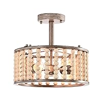 Warehouse of Tiffany Silas 14 Inch Drum Shape Bead Semi Flush Mount with 2 Light,Beige