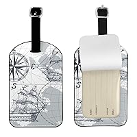 Boat Map Print Luggage Tags for Suitcases Cruise Ships,Pu Leather Baggage Tag with Id Label and Privacy Cover Travel