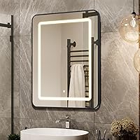 16X24 Inch Black Bathroom Medicine Cabinet with Mirror, Recessed or Surface Lighted Medicine Cabinet with 3 Colors Temperature, Dimmable Light