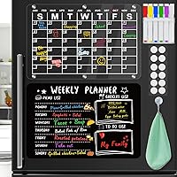 Acrylic Magnetic Monthly and Weekly Calendar for Fridge, iHysuun 2 Pack Dry Erase Board Calendar for Fridge Reusable Planner, Includes 6 Dry Erase Markers & Erase Towel(16