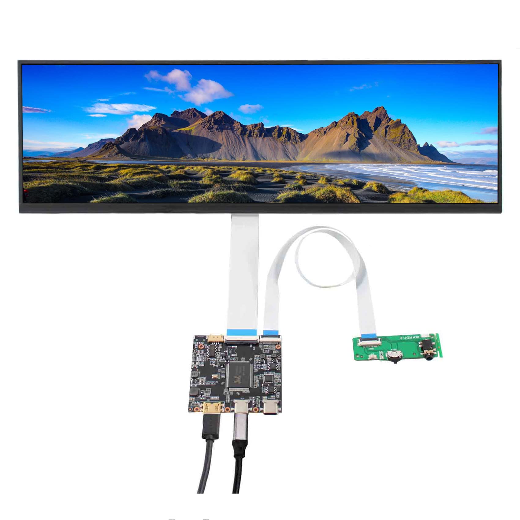 VSDISPLAY 14.5 Inch 2560x720 2K LCD Screen VS145T-001T Display Panel with Type-C Mini HD-MI LCD Driver Board VS-AP2K for DIY Game PC Work Bar Display Panel
