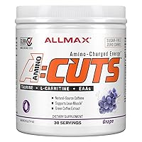 ALLMAX Nutrition AMINOCUTS (ACUTS), Amino-Charged Energy Drink with Taurine, L-Carnitine, Green Coffee Bean Extract, Grape Escape, 30 Servings