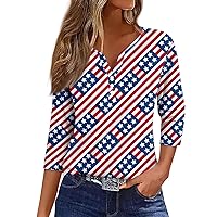 Women's Summer Fashion Loose Casual Independence Day Printing V-Neck Hawaiian Shirts for Women