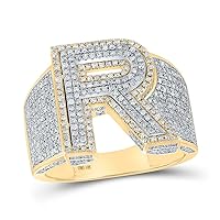 The Diamond Deal 10kt Two-tone Gold Mens Round Diamond R Initial Letter Ring 1-1/4 Cttw