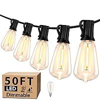 50FT Outdoor String Lights, Waterproof LED Patio Lights with 26 Shatterproof Plastic Edison Bulbs, Retro Classic ST38 Hanging String Lights for Outside Yard Garden Party Gazebo, Dimmable
