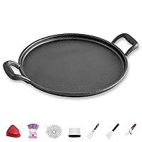 Pre-Seasoned Cast Iron Skillet Pan with Dual Handles,14 Inch Flat Cast Iron Pizza Pan For Gas Grill, Stovetop, Oven, BBQ with Kit 7 Counts BBQ Grilling Utensils Accesories