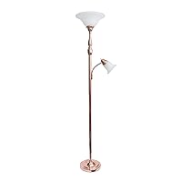 Elegant Designs LF2003-RGD 2 Light Mother Daughter White Marble Glass Floor Lamp, Rose Gold