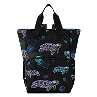 Cute Turtles Jelly Fish Diaper Bag Backpack for Baby Boy Girl Large Capacity Baby Changing Totes with Three Pockets Multifunction Baby Nappy Bag for Travelling Picnicking