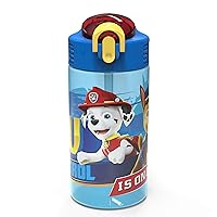 Zak Designs 16oz Kids Durable Plastic Spout Cover and Built-in Carrying Loop, Leak-Proof Water Bottle Design for Travel (16 oz, Paw Patrol Marshall)
