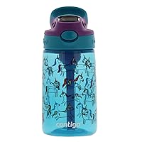 Contigo Aubrey Kids Cleanable Water Bottle with Silicone Straw and Spill-Proof Lid, Dishwasher Safe, 14oz, Unicorns