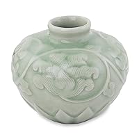 NOVICA Celadon Ceramic Petite Vasevoluptuous Lotus