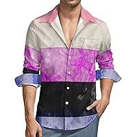 Watercolor Genderfluid Pride Flag Men's Shirt Loose Fit Long Sleeve Shirt Beach Button-Up Casual Shirts Wedding Shirt