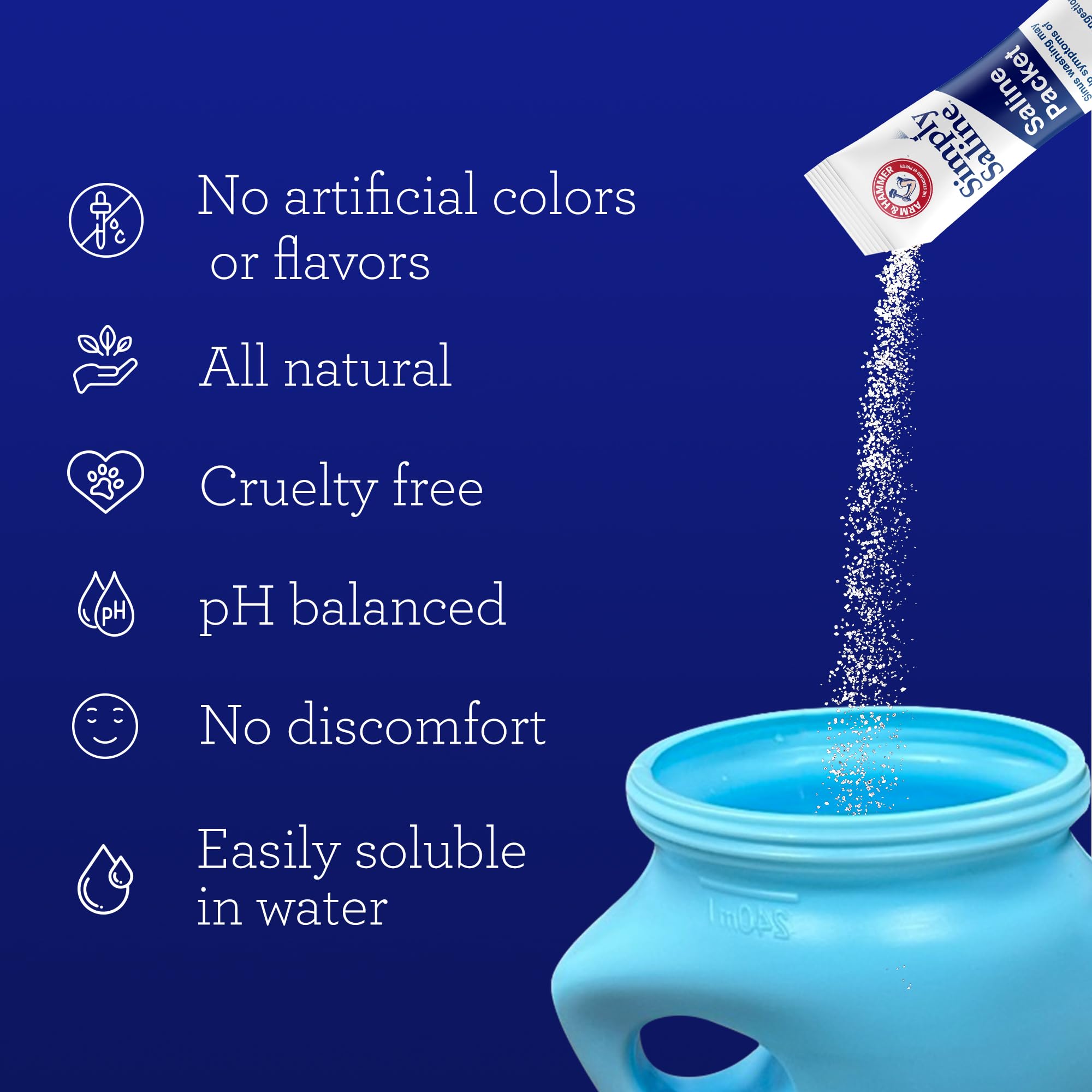GuruNanda Arm & Hammer Pre-Mixed Saline Packets (50 Count) - Nasal Rinse Refills for Neti Pot - Salt Solution to Help Relieve Nasal Congestion, Dryness & Irritation, Sore Throat & Allergies
