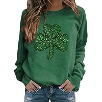 Sweatshirts for Women, St.Patrick's Day Long Sleeve Holiday Tee Blouses Casual Clover Graphic Crew Neck Tee Shirts