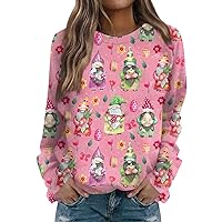 Easter Shirts For Women 2024 Cute Easter Eggs Bunny Graphic Tees Loose Fitted Long Sleeve Crewneck Pullover Sweatshirt Tops