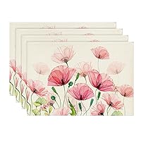 Artoid Mode Poppy Floral Leaves Spring Placemats Set of 4, 12x18 Inch Seasonal Summer Table Mats for Party Kitchen Dining Decoration