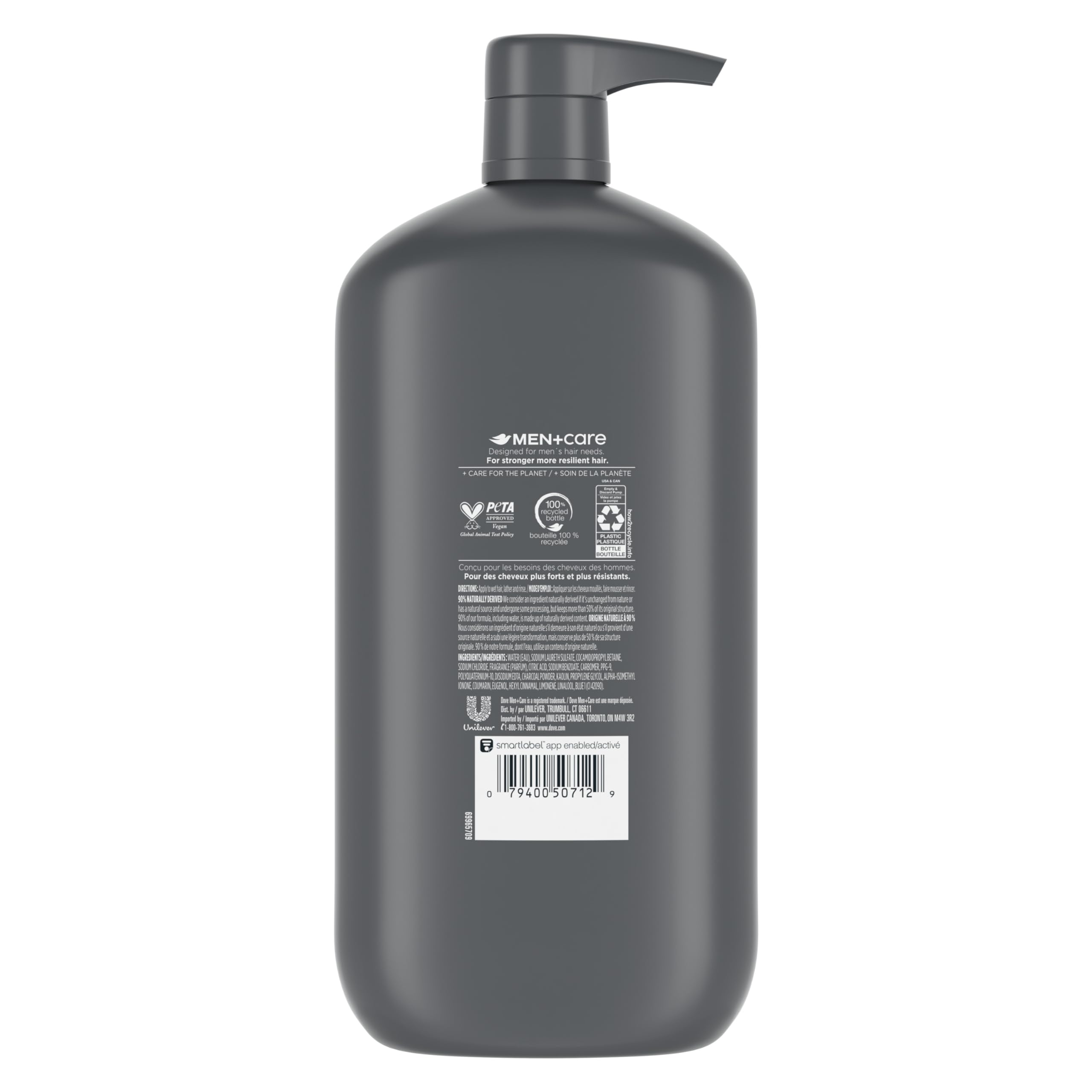DOVE MEN+CARE DV M SH Charcoal 4p 31z Pump Purifying Shampoo Charcoal + Clay for Stronger, More Resilient Hair, with Plant-Based Cleansers, 31 oz