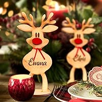 Custom Freestanding Santa’s Reindeers Place Cards For Table Setting with Names Personalized Christmas Dinner Table Decorations Party Table Number Wooden Sign (Custom Names, 20CM)