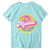 Mother's Day Shirts Women Funny Rabbit Ear Graphic T-Shirt Mama Letter Summer Casual Short Sleeve Crewneck Tops