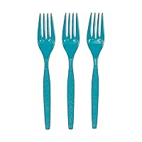 Turquoise Plastic Forks (50pc) - Party Supplies - Solid Tableware - Cutlery - 50 Pieces