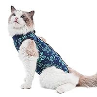 Cat Surgery Recovery Suit Cat Onesie for Cats After Surgery for Surgical Abdominal Wound Or Skin Diseases E-Collar Alternative Wear Cat Neutering Bodysuit Wear (Dark-Blue-S)