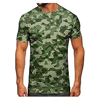 Men's Camouflage T-Shirt Sports Fitness Short Sleeve Military Camo Crewneck Vintage Shirt Outdoor Work Shirt Tops