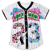 90s Outfit for Women,Bel Air Baseball Jersey Shirt for Theme Party,Short Sleeve Jersey Shirt for Party and Club