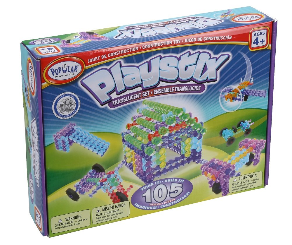 POPULAR PLAYTHINGS Playstix Translucent Set Construction Toy Building Blocks 105 Piece Kit