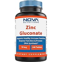 Nova Nutritions Zinc Gluconate 50mg, Supports Healthy Immune Function, 240 Tablets