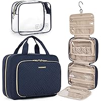 BAGSMART Toiletry Bag Hanging Travel Makeup Organizer with TSA Approved Transparent Cosmetic Bag Makeup Bag for Full Sized Toiletries, Medium-Navy