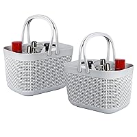 Portable Shower Caddy Basket Tote, Plastic Storage Basket with Handles Organizer Bins for Kitchen Bathroom College Dorm, Grey 2 Pack