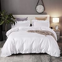HYPREST White Ruffled Duvet Cover - 3 Pcs Soft Lightweight Vintage Rustic Duvet Cover King Comforter Cover Bedding Set with Zipper Closure and 4 Corner Ties, Oeko-TEX Certificated (No Comforter)