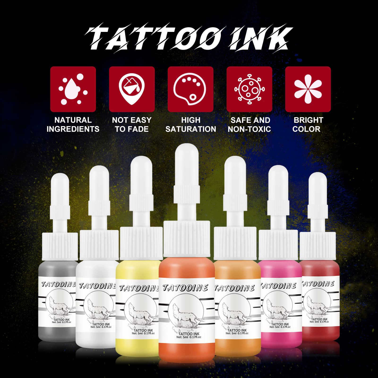 14pcs Tattoo Ink Set Tattoo Professional Supply Black Tattoo Ink Color Set Red White Spring Tattoo Ink Tattoo Pigment Set for Body Art Long Lasting 1/6oz (5ml)
