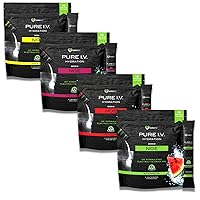 KaraMD Pure I.V. - Electrolyte Powder Drink Mix 4 Flavor Bundle – Delicious Hydrating Packets with Vitamins & Minerals – 1 Lemon Lime - 1 Strawberry Bag - 1 Passion Fruit - 1 Watermelon (64 Sticks)