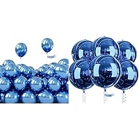 PartyWoo Blue Balloons 50 pcs and 6 pcs Blue Foil Balloons