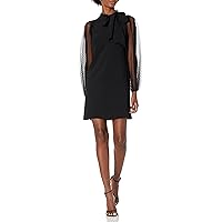 Vince Camuto Women's Bow Neck Shift Dress with Mesh Dot Sleeves