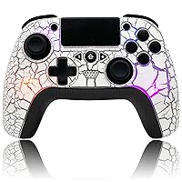 TJPD Wireless Game Controller with 2 Programmable Back Buttons, Compatible with PS4/PS3/iOS13.4+/PC/Android, Game Controller Remote with Turbo/Gyro/HD Dual Vibration/LED Indicator (Crack White)