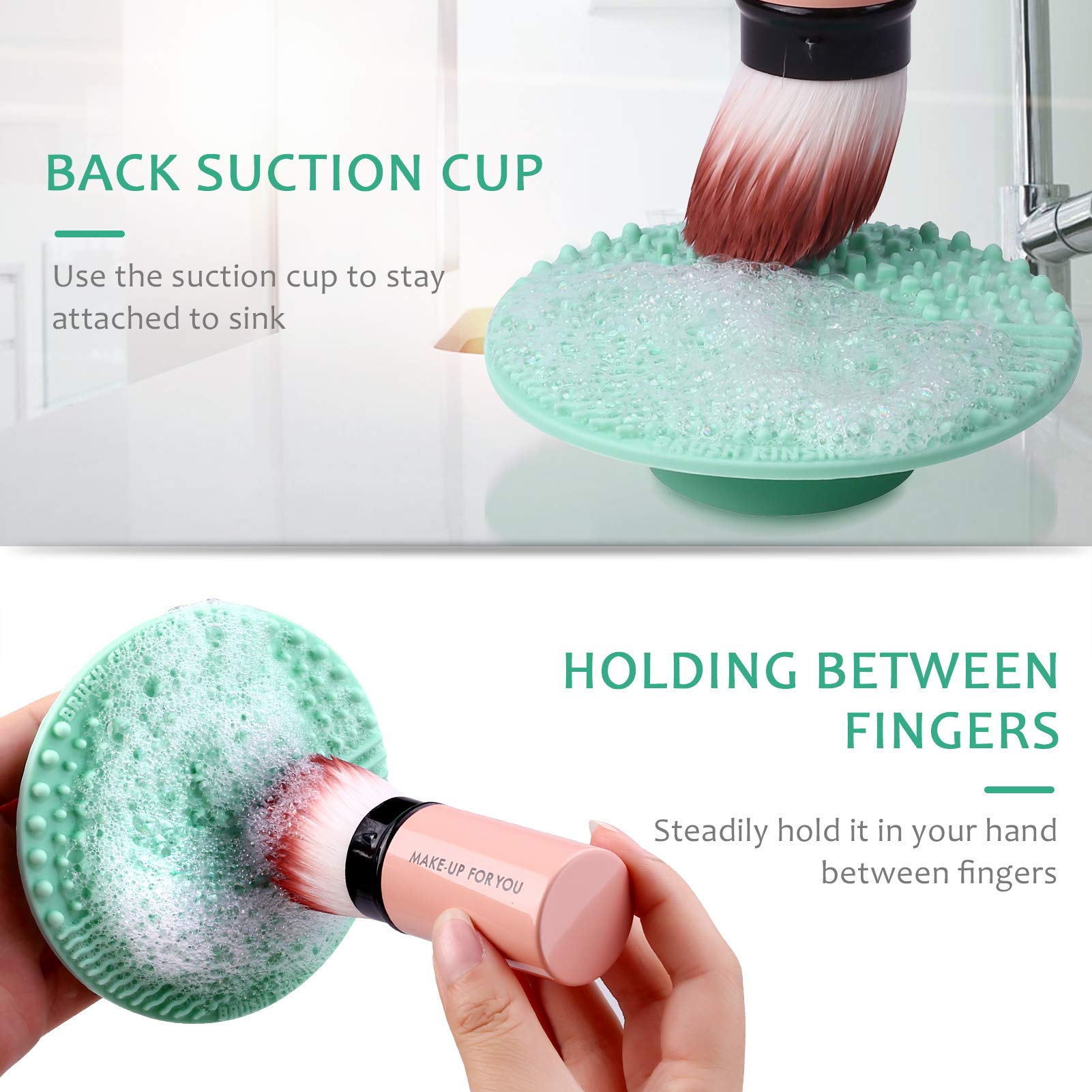 Brush Cleaning Mat, Silicone Makeup Cleaning Brush Scrubber Mat Portable Washing Tool Cosmetic Brush Cleaner with Suction Cup for Valentines Day