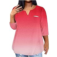 Plus Size T Shirts foe Women Notch V Neck Casual Tops Tie Dye Print Dressy Blouse Flowy Work Shirts Summer Tunic Tops