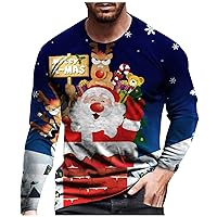 Christmas Shirts for Men Crew Neck Snowflake Graphic Pullover Casual Plus Size Long Sleeve Blouses
