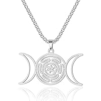 Hecate Necklace Triple Moon Goddess Pendant Wheel of Hecate Necklace Stainless Steel Witchcraft Goddess Symbol Magic Wiccan Pagan Jewelry Gifts for Men Women