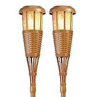 Newhouse Lighting FLTORCH2 LED Island Torch Solar-Powered Flickering Dancing Flame Effect, Waterproof Outdoor Landscape Lighting, Bamboo Finish, 2-Pack