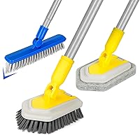 Lalafancy Tub Tile Scrubber Brush, 3 in 1 Shower Cleaning Brush with Long Handle Grout Brush Stiff Bristles Scrub Brush for Cleaning Bathtub Bathroom Kitchen Toilet Wall Glass Tub Tile Sink Baseboar