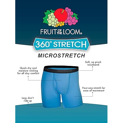Fruit of the Loom Men's 360 Stretch Boxer Briefs (Quick Dry & Moisture Wicking)