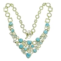 Exclusive Larimar & Blue Topaz Gemstone 925 Solid Sterling Silver Necklace Designer Jewelry
