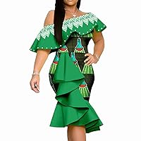 African Dresses for Women Ankara Print Embroidery High Wasit Elegant Bodycon Dress for Evening Wedding