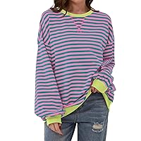 Women Oversized Striped Color Block Long Sleeve Crew Neck Sweatshirt Casual Loose Pullover Y2K Shirt Tops