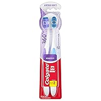 360 Extra Soft Toothbrush for Sensitive Teeth and Gums with Tongue and Cheek Cleaner, 2 Pack